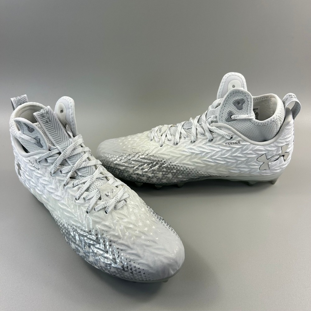 Under Armour Spotlight Clone 3 MC Men Size 8.5 White Silver Football Cleats NEW - Picture 2 of 6